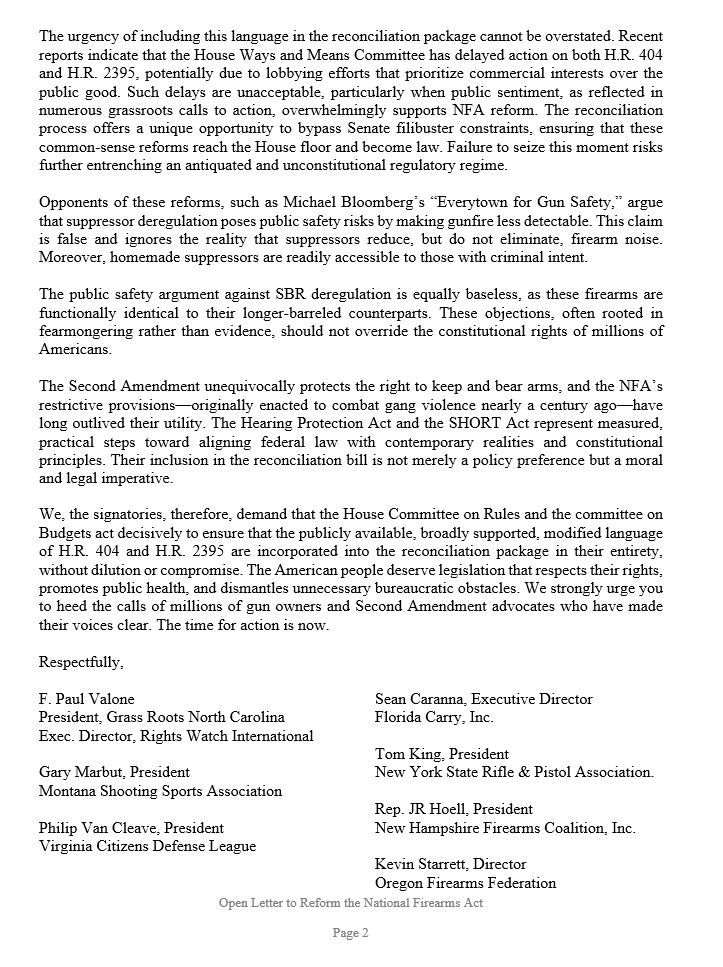 Post image for Public Letter to Congress Demanding Reforms to the National Firearms Act.